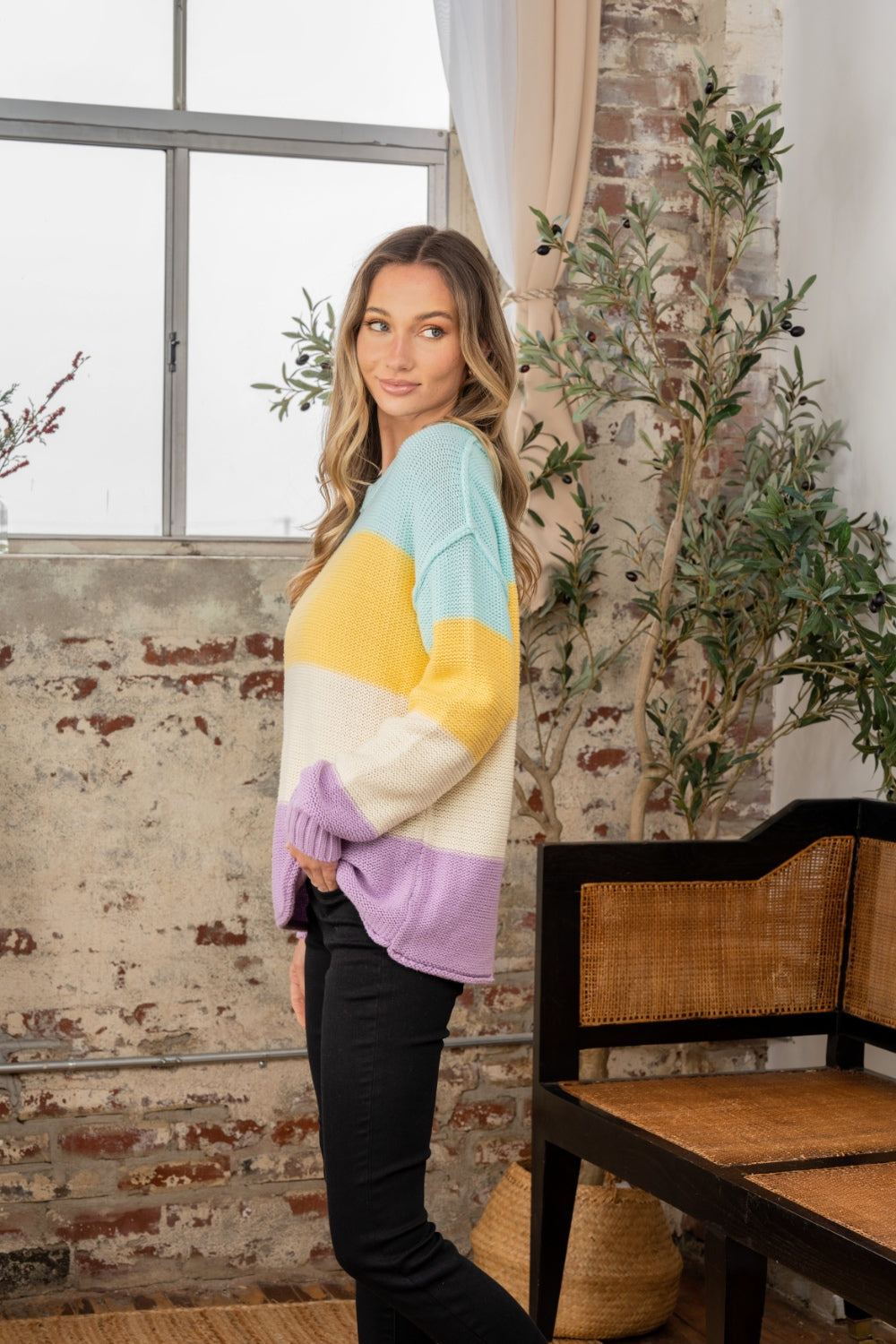 Samantha Color Block Exposed Seam Sweater