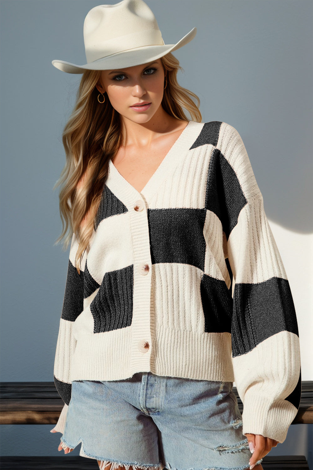 Alexis Checkered Dropped Shoulder Cardigan