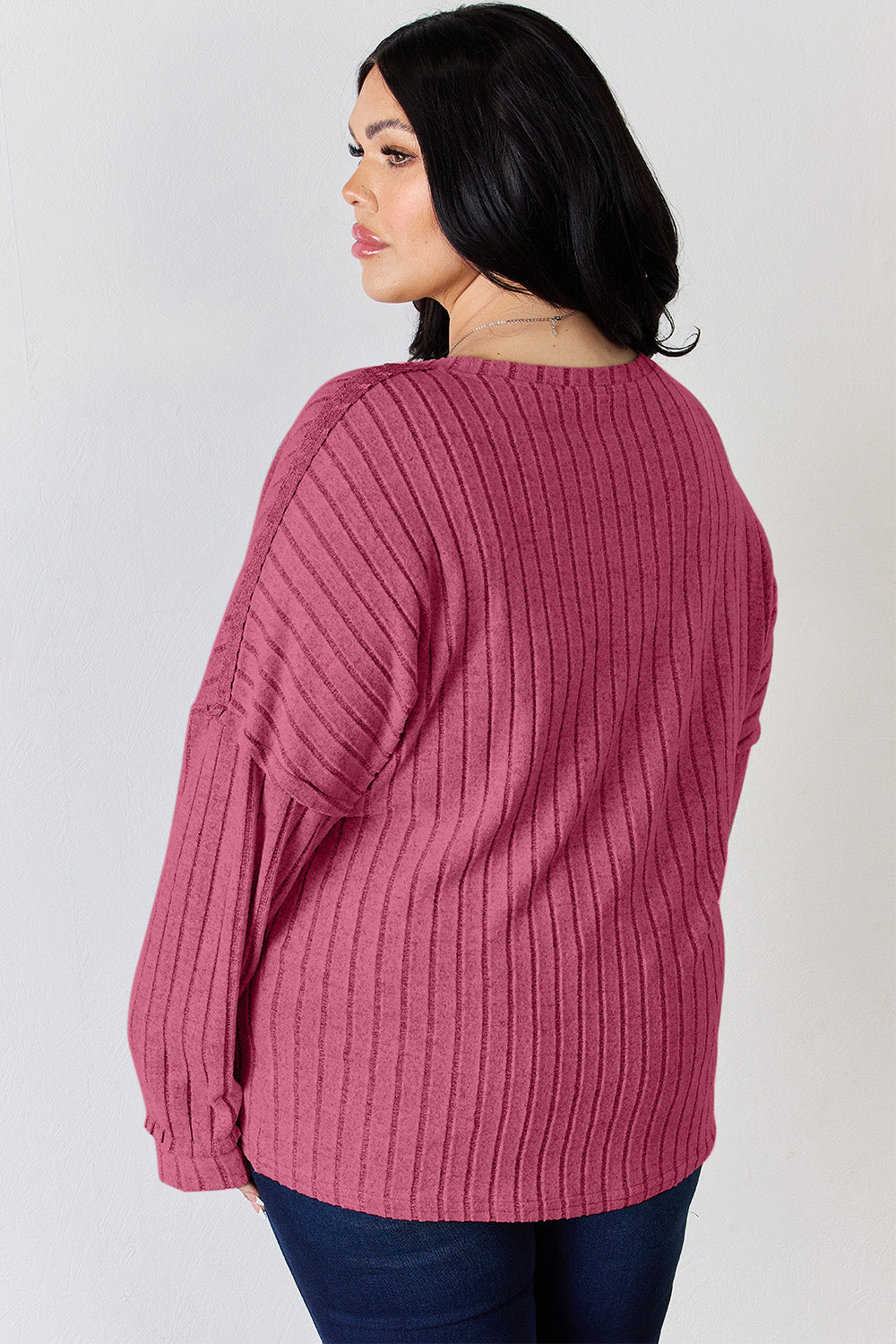 Cila Ribbed Half Button Long Sleeve T-Shirt