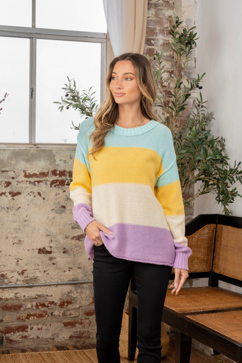 Samantha Color Block Exposed Seam Sweater