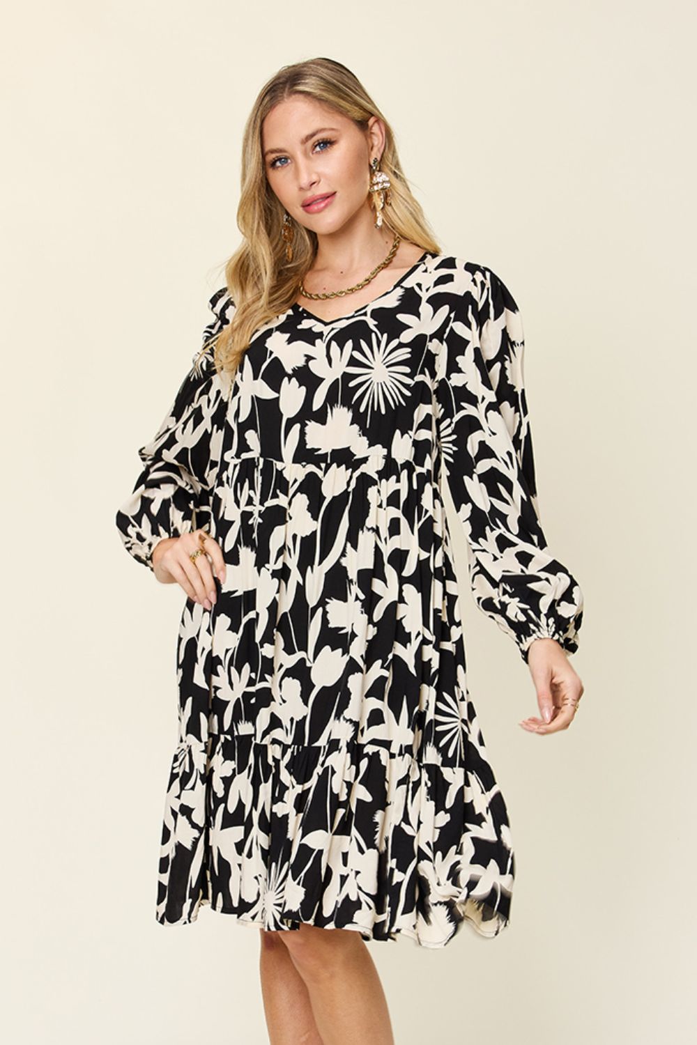 Printed Ruffle Hem Dress with Pocket