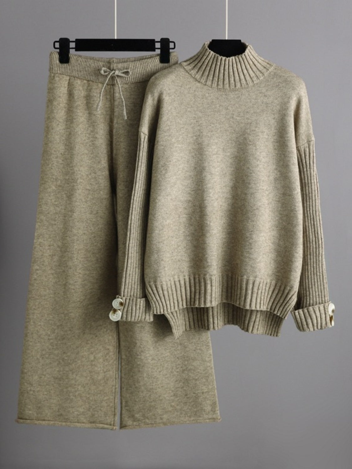 Carrie High- Low Turtleneck Long Sleeve Top and Pants Sweater Set