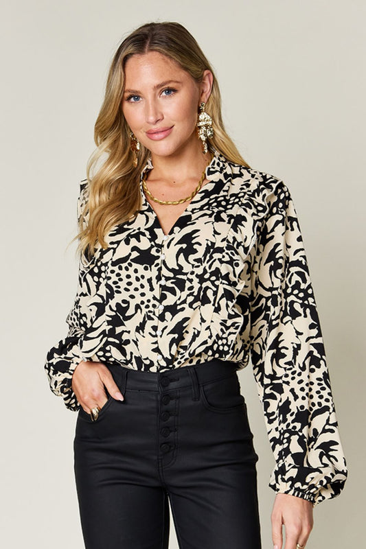 Jess Printed Ruffle Trim Balloon Sleeve Shirt