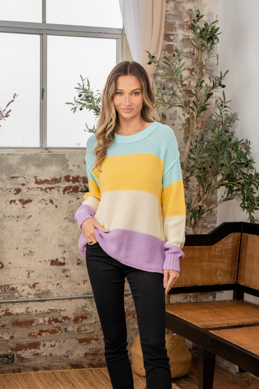 Samantha Color Block Exposed Seam Sweater