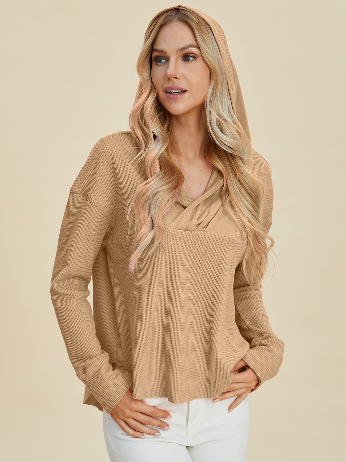 High-Low Dropped Shoulder Long Sleeve Hoodie