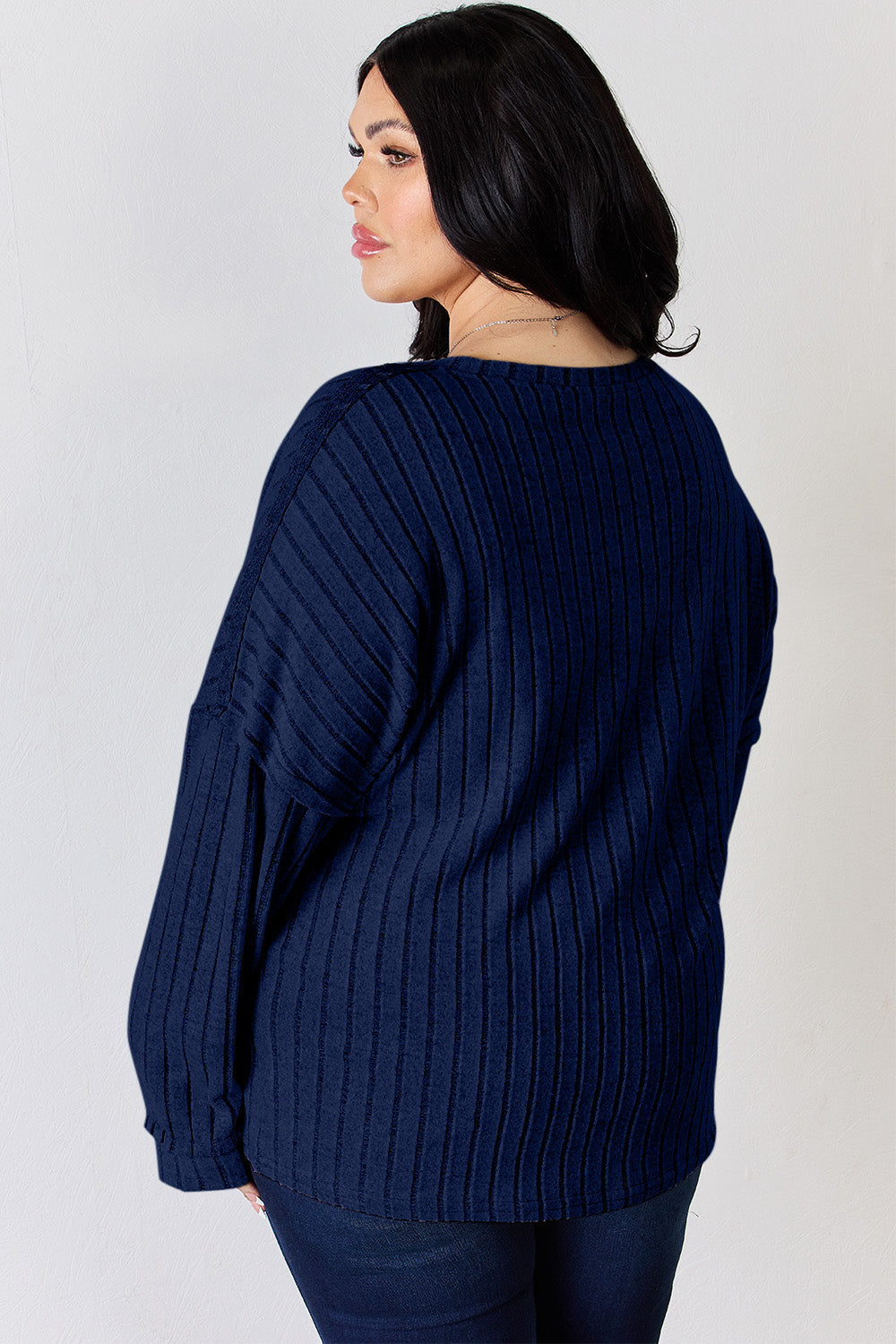 Cila Ribbed Half Button Long Sleeve T-Shirt