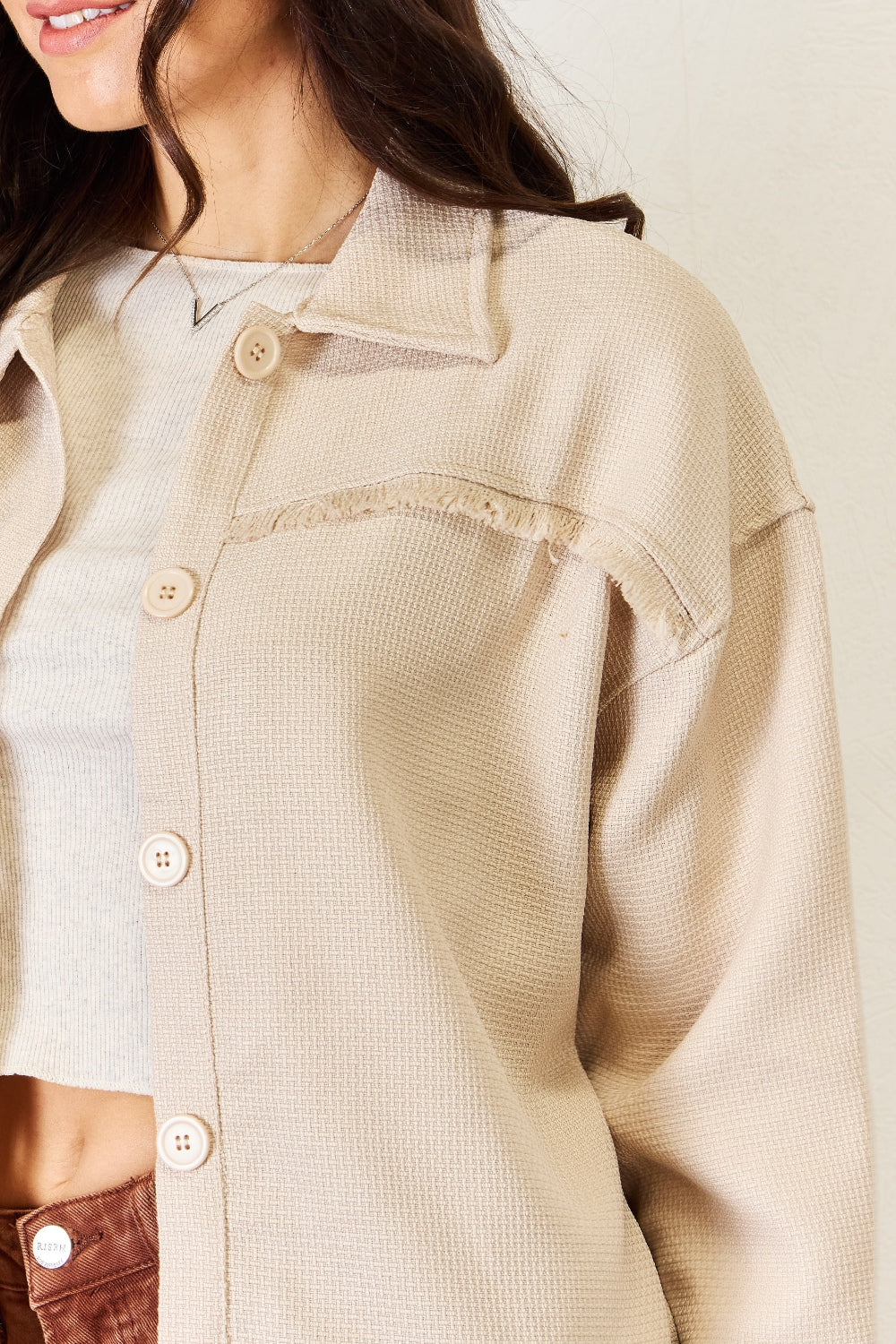 Tula Texture Button Down Fray Detail Shacket