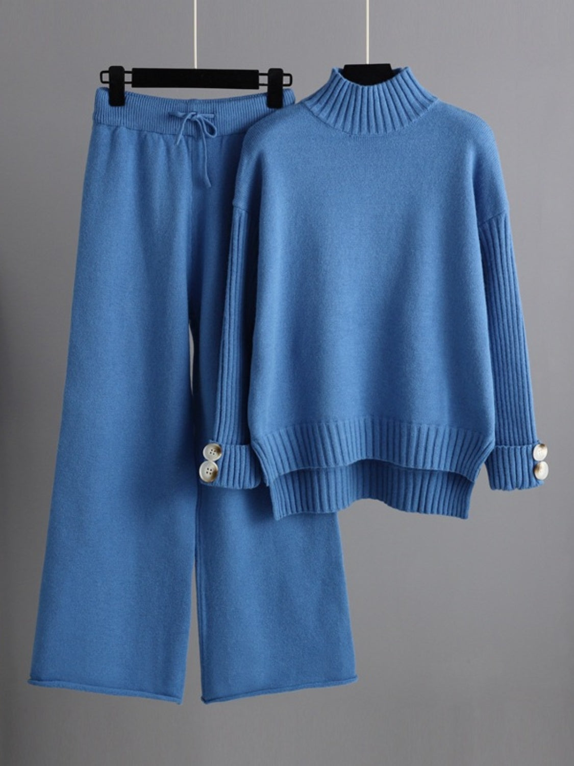 Carrie High- Low Turtleneck Long Sleeve Top and Pants Sweater Set