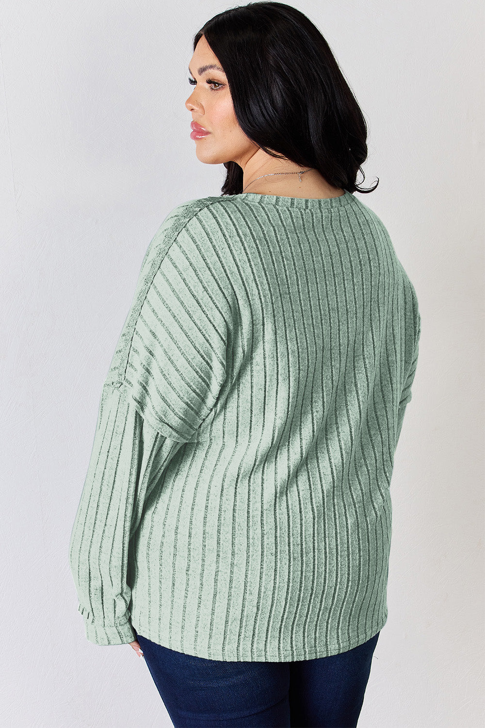 Cila Ribbed Half Button Long Sleeve T-Shirt