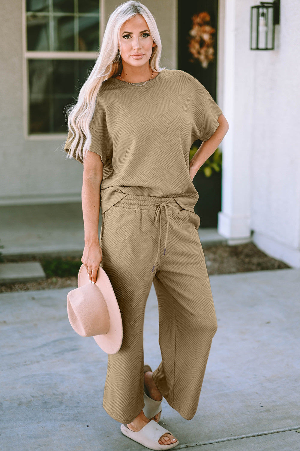 Lila Texture Short Sleeve Top and Pants Set