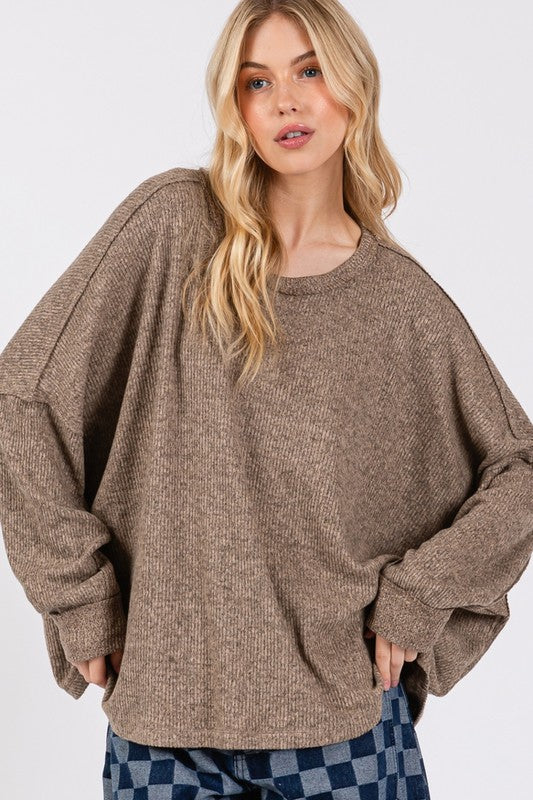 Round Neck Batwing Sleeve Oversize Top