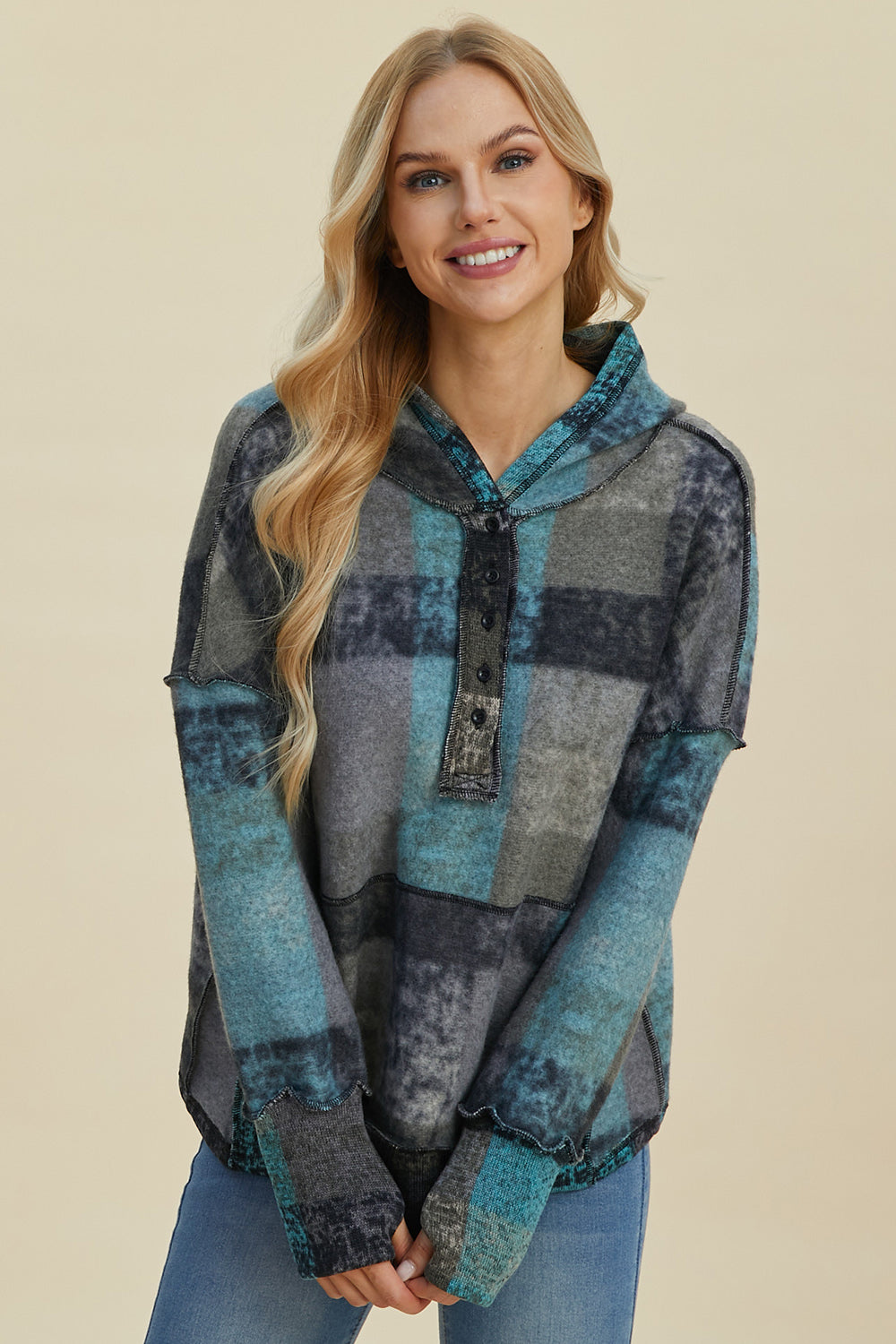 Ely Plaid Dropped Shoulder Hoodie