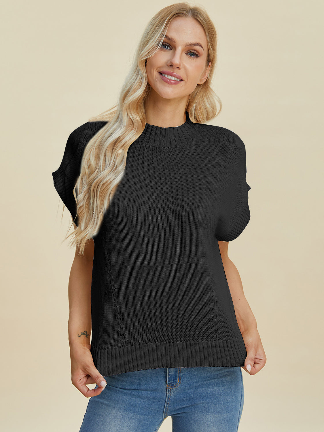 Mock Neck Short Sleeve Sweater