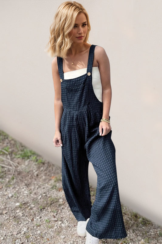 Florence  Plaid Wide Leg Overalls with Pockets