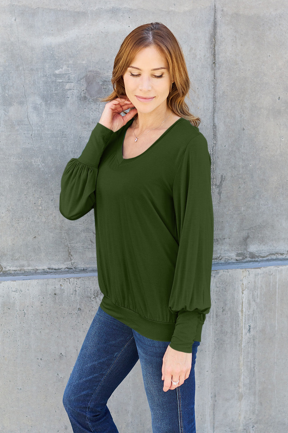 V-Neck Lantern Sleeve Top