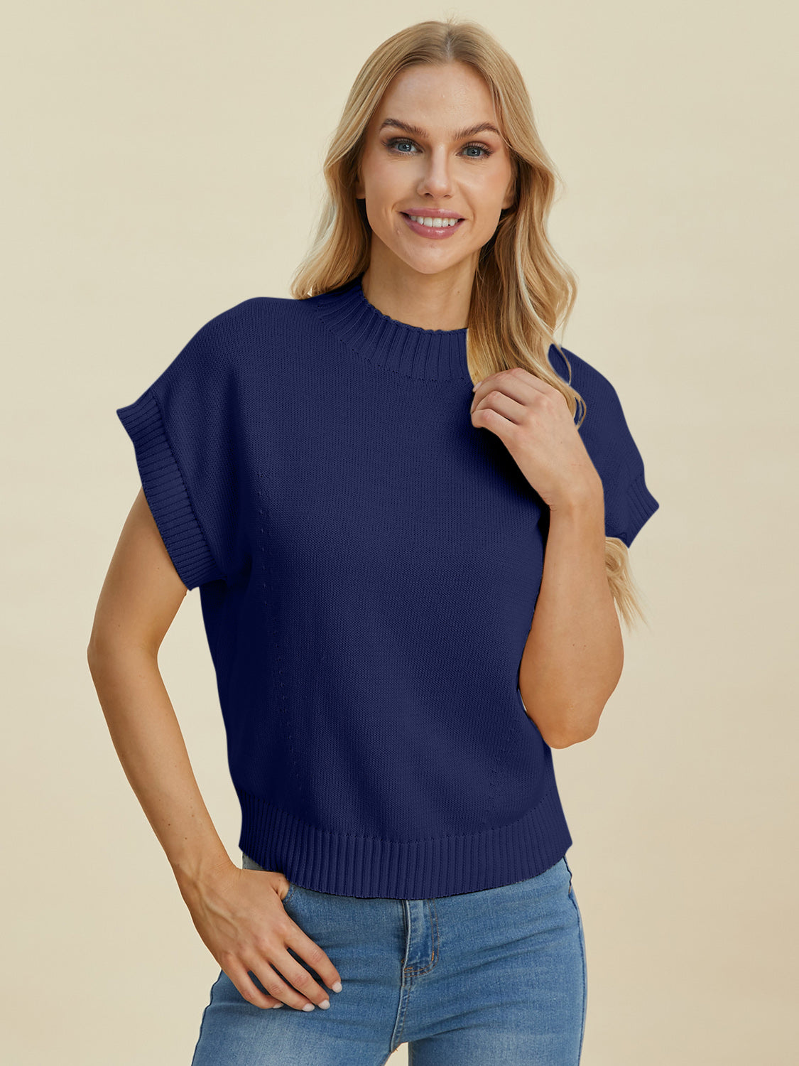 Mock Neck Short Sleeve Sweater