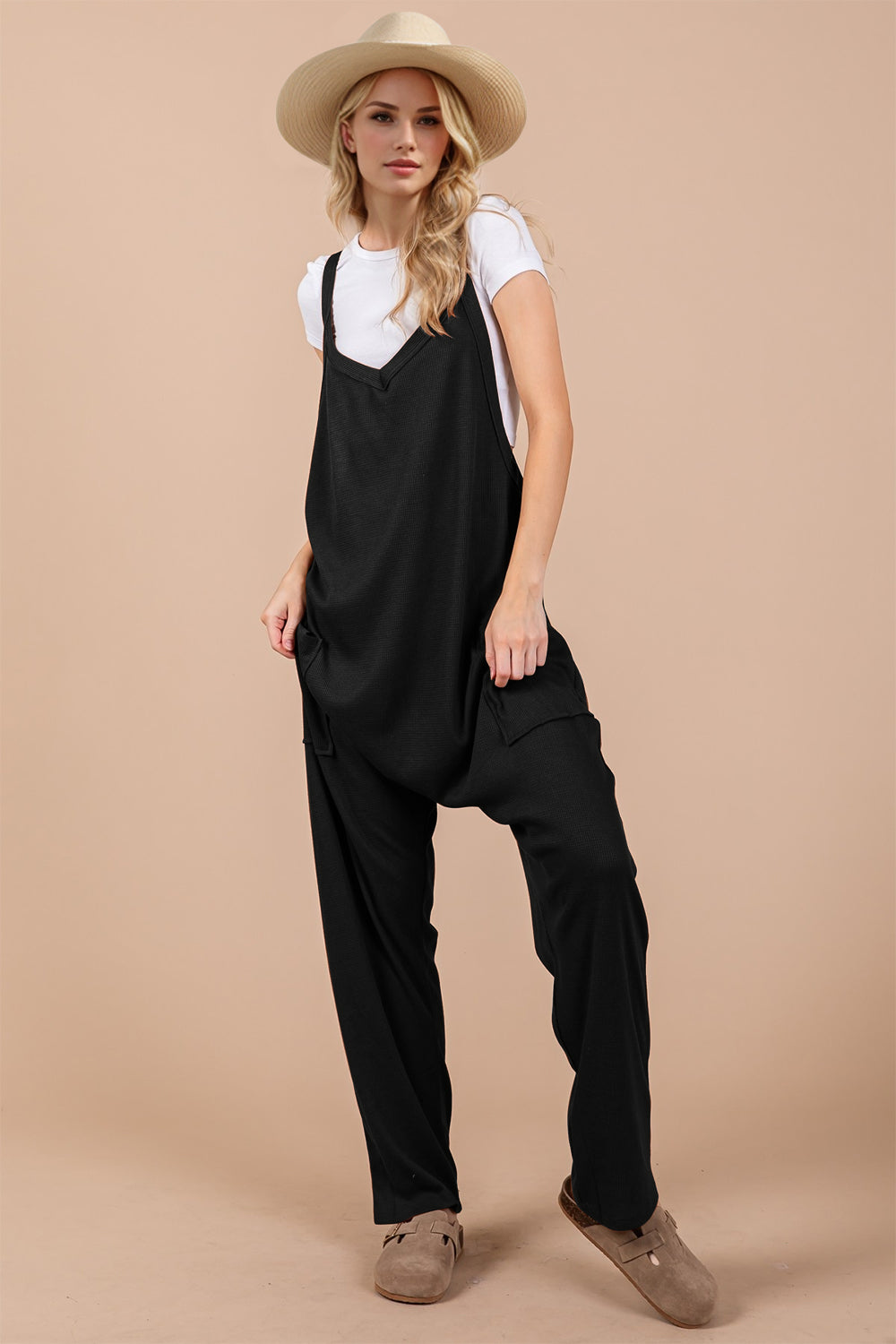 Itati V-Neck Wide Strap Overalls with Pockets