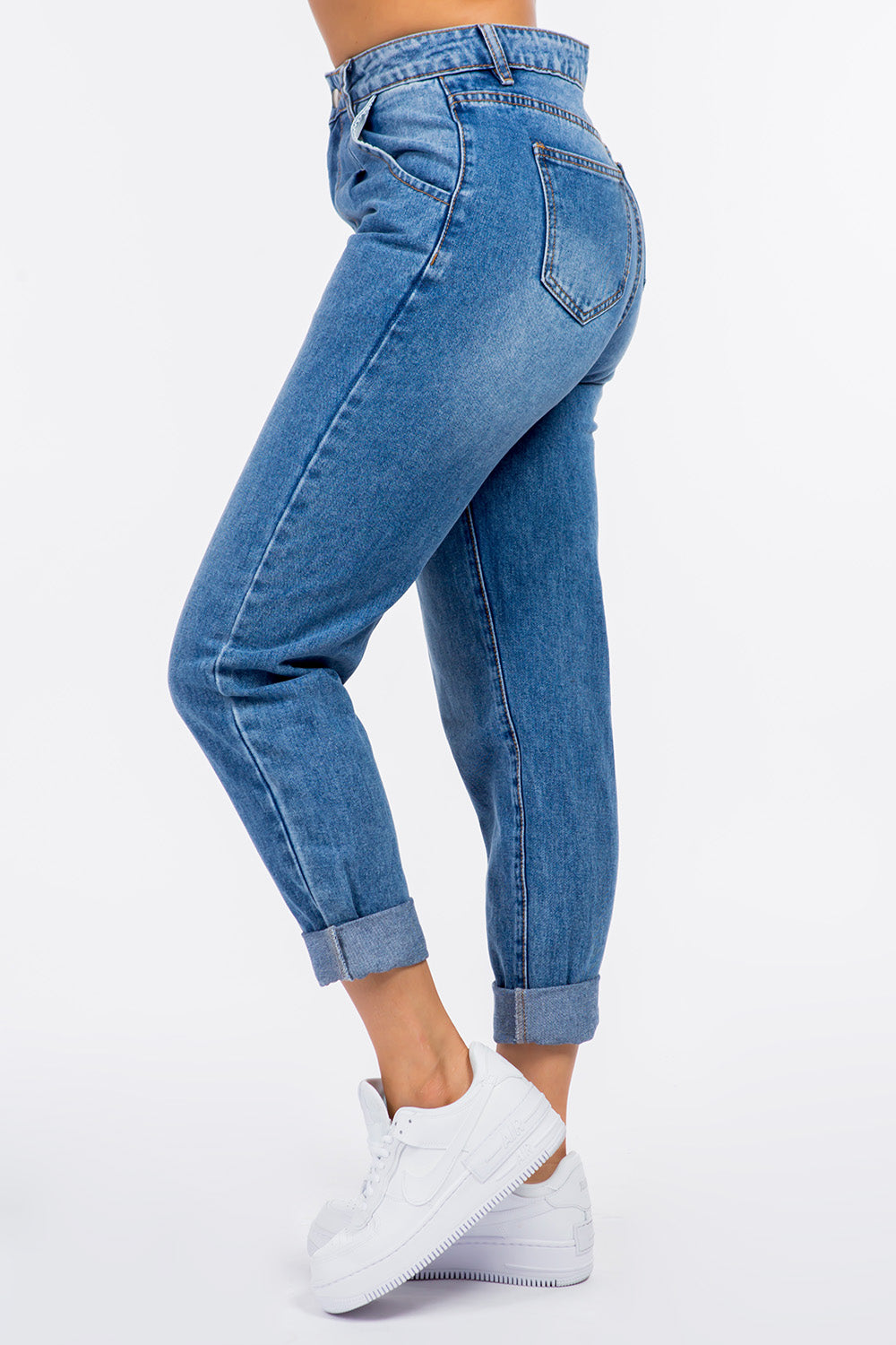 High Waist Pleated Waist Mom Jeans