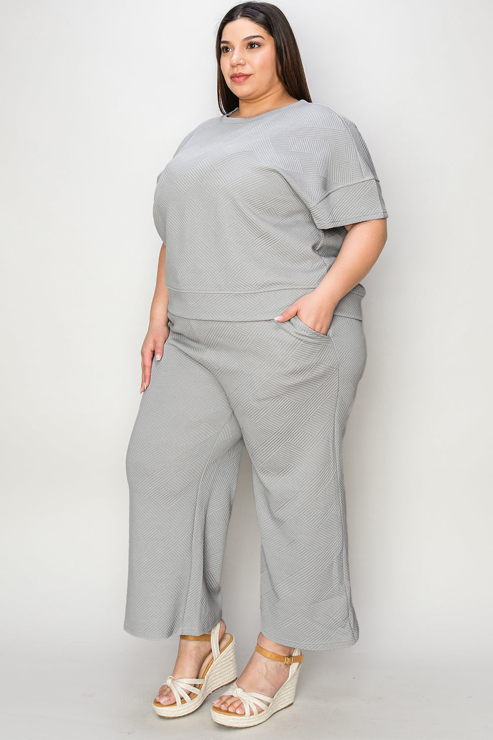 Lila Texture Short Sleeve Top and Pants Set