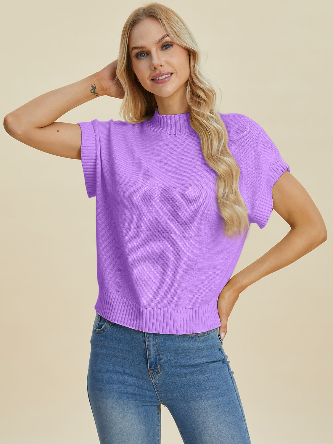 Mock Neck Short Sleeve Sweater