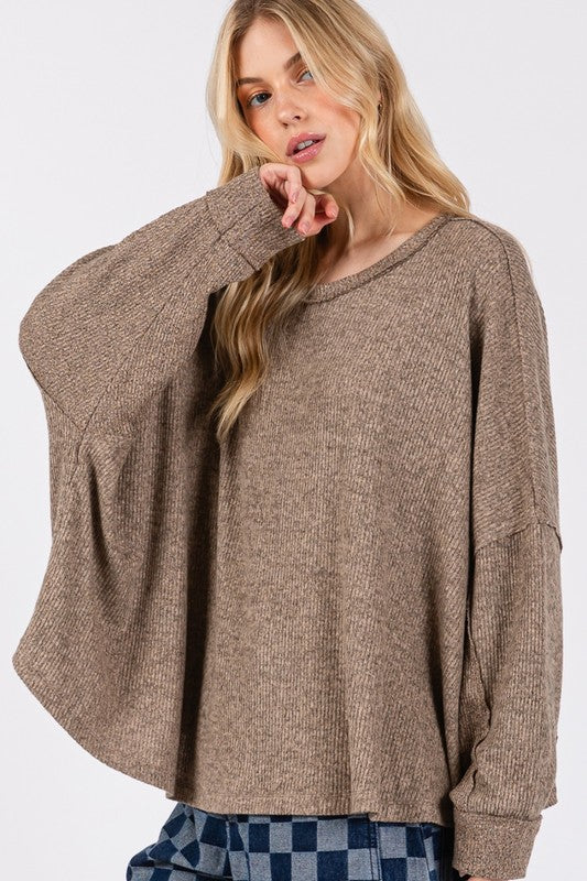 Round Neck Batwing Sleeve Oversize Top