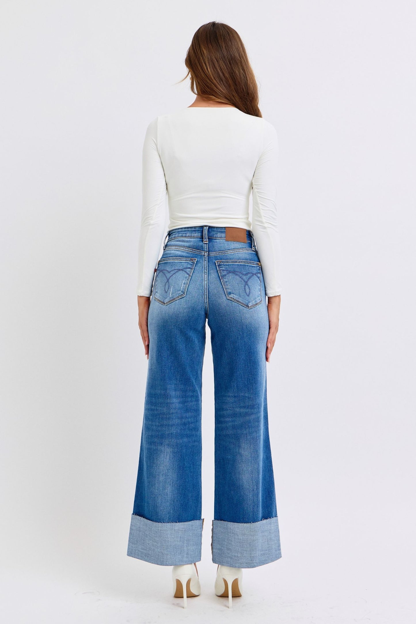 Judy Blue Distressed High Waist Wide Leg Jeans