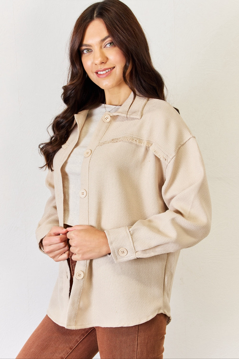 Tula Texture Button Down Fray Detail Shacket