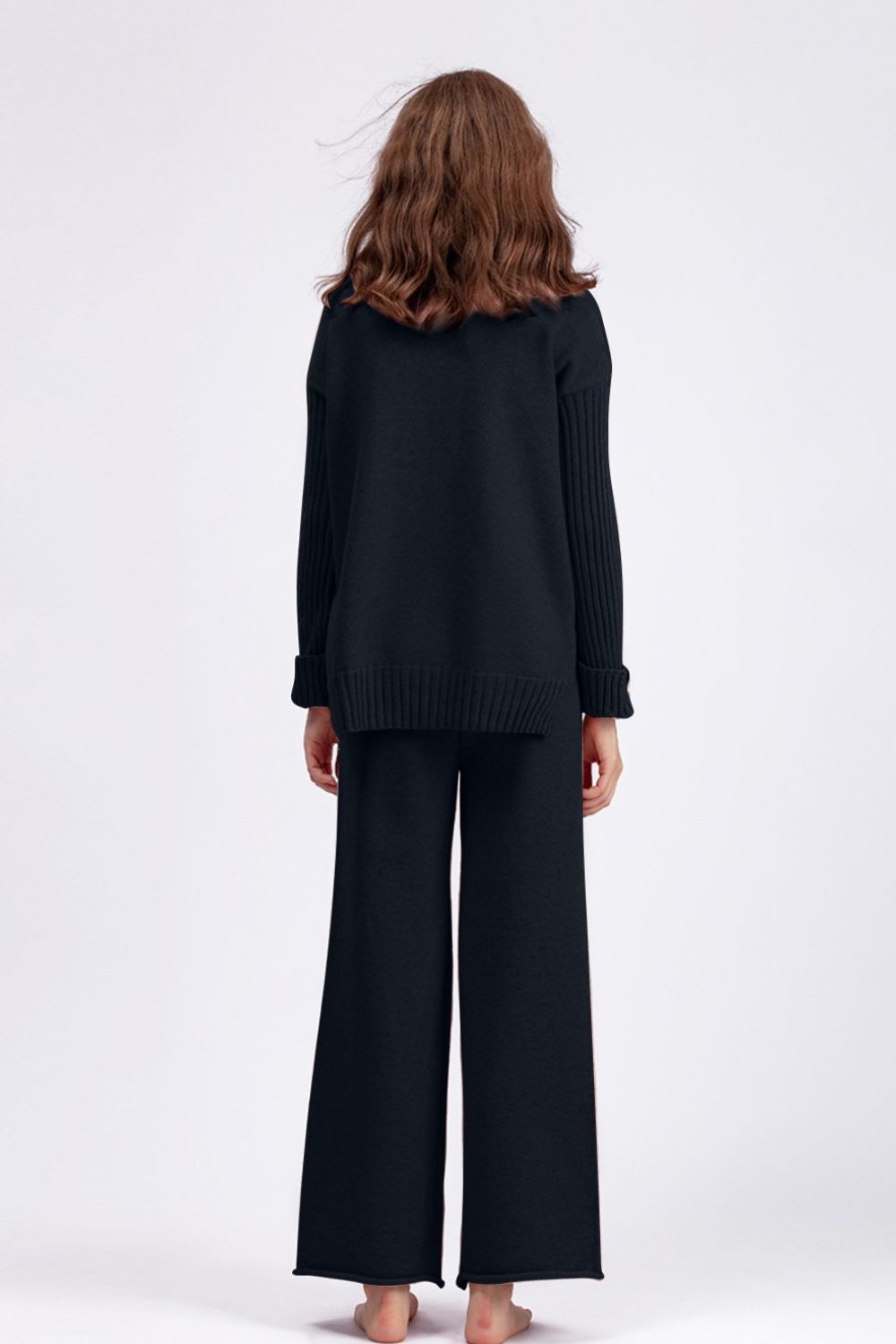 Carrie High- Low Turtleneck Long Sleeve Top and Pants Sweater Set