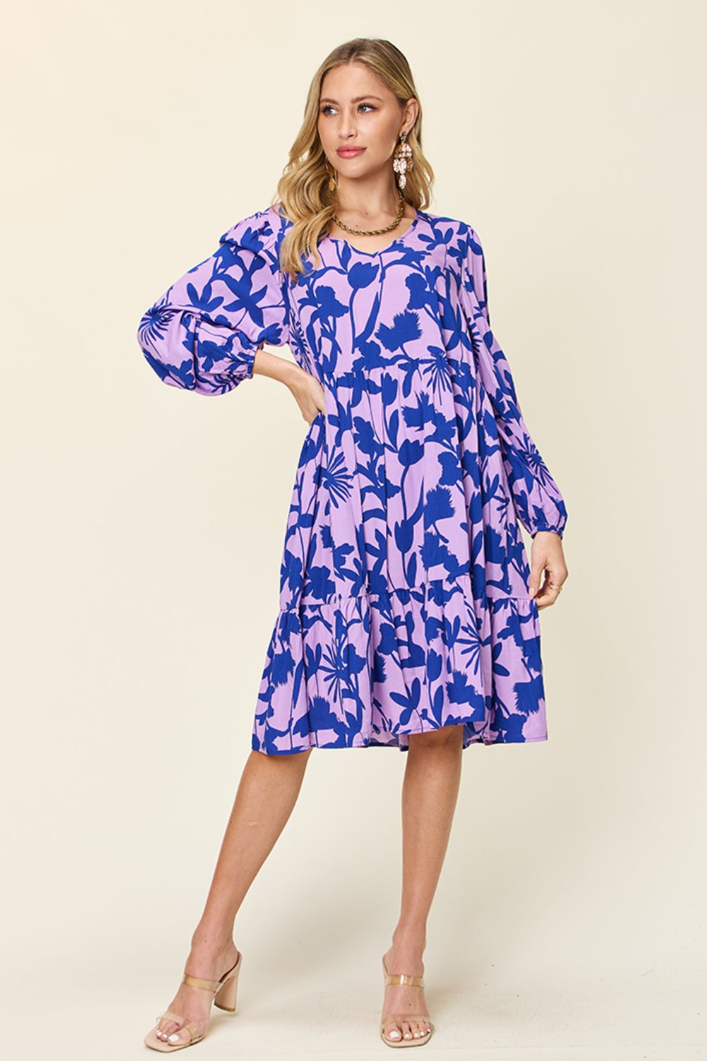 Printed Ruffle Hem Dress with Pocket