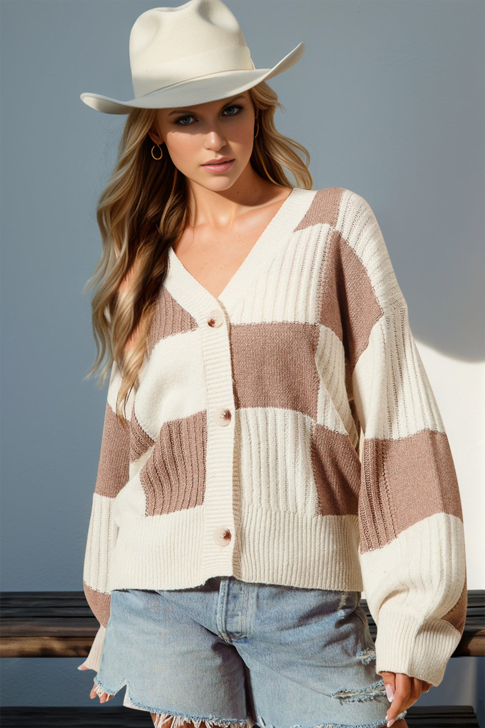 Alexis Checkered Dropped Shoulder Cardigan