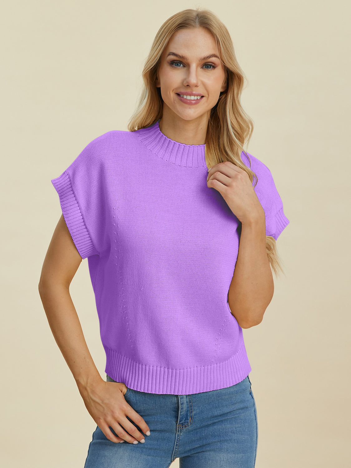 Mock Neck Short Sleeve Sweater