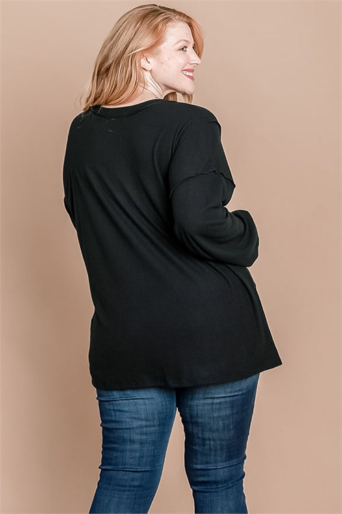 Black Plus Size Long Sleeve Top