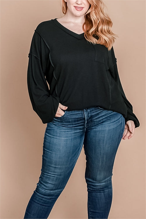 Black Plus Size Long Sleeve Top