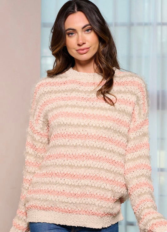 Saidy Colorblock Fuzzy Stripes Sweater