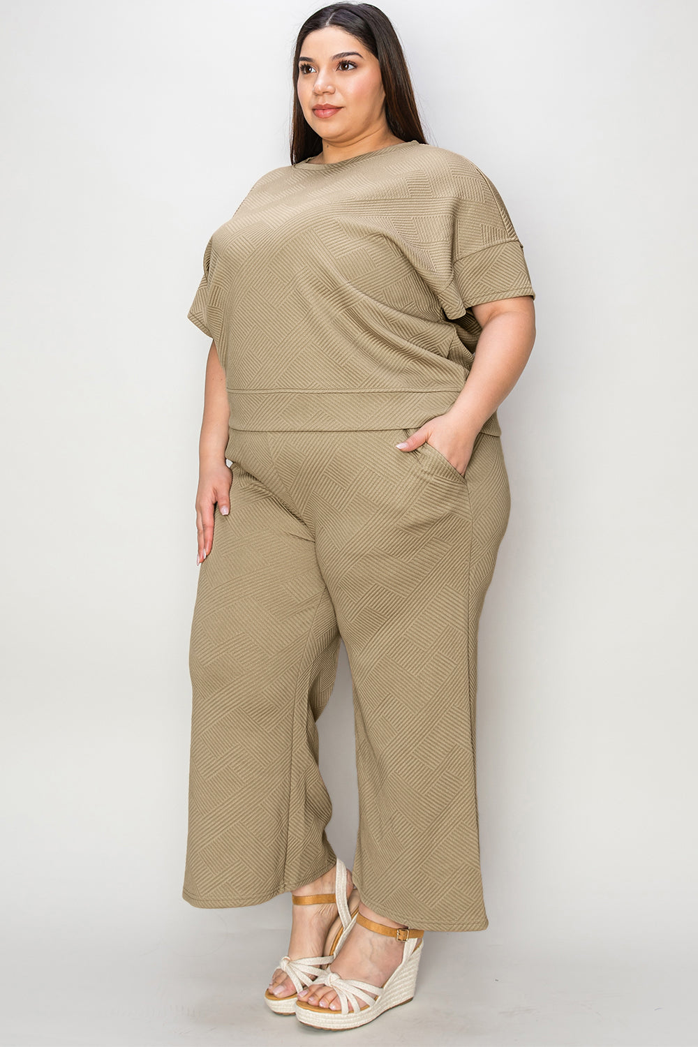 Lila Texture Short Sleeve Top and Pants Set