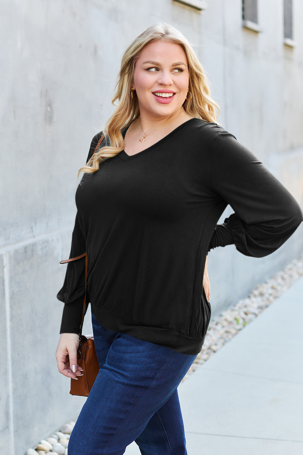 V-Neck Lantern Sleeve Top