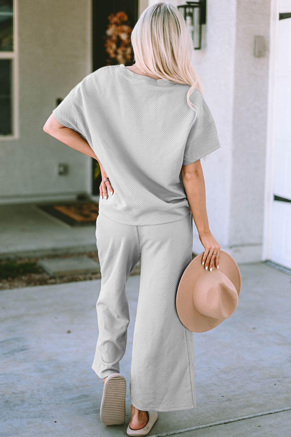 Lila Texture Short Sleeve Top and Pants Set