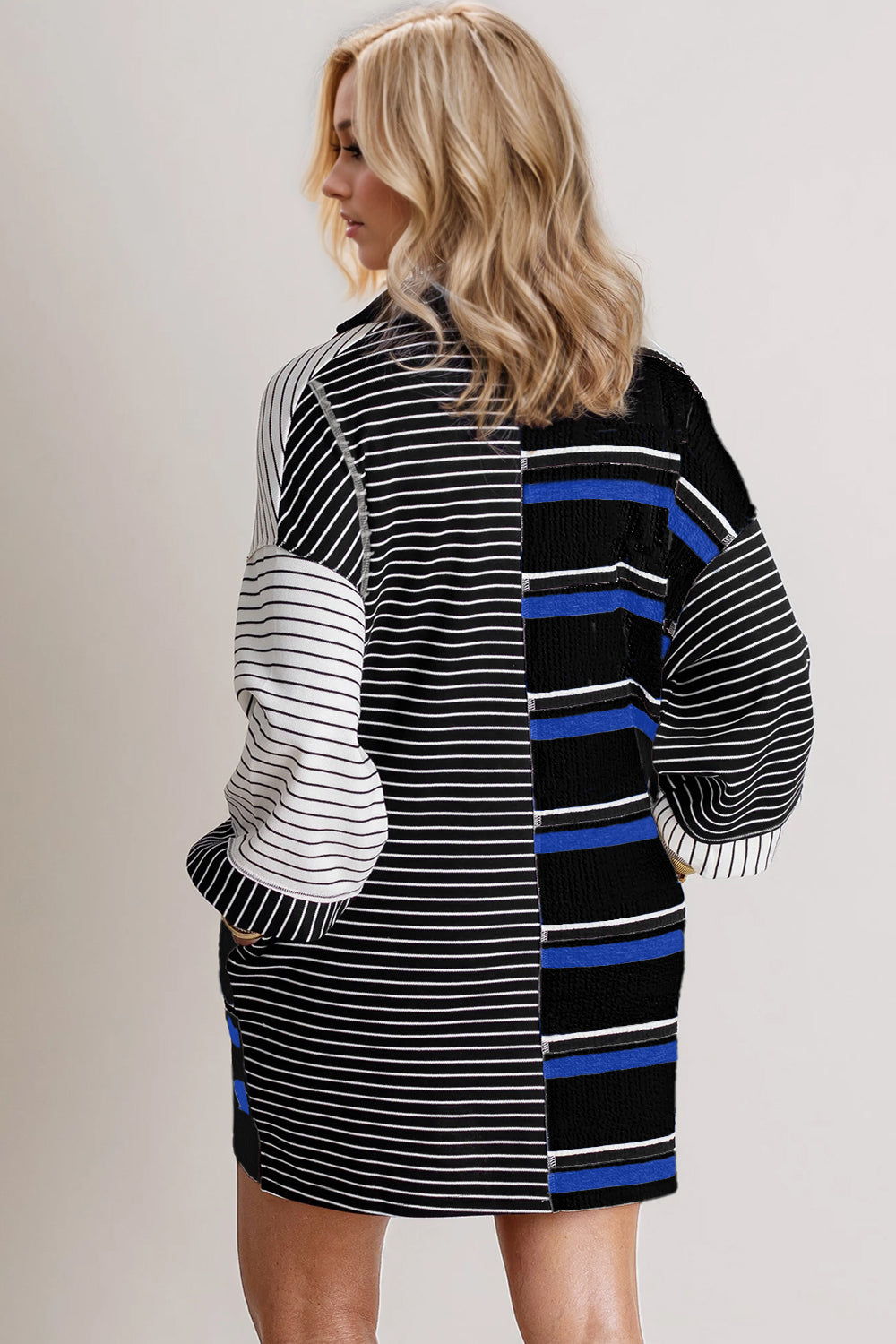 Gracie Striped Half Button Long Sleeve Mini Dress