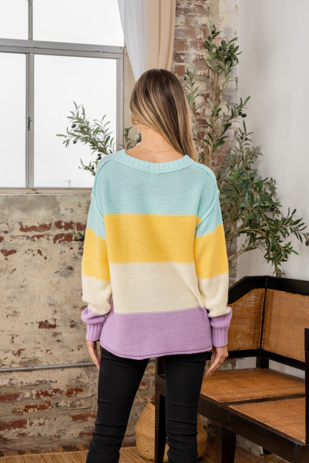 Samantha Color Block Exposed Seam Sweater