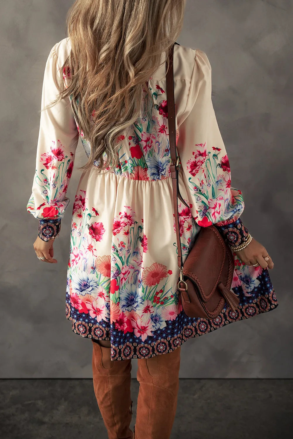 Milana Flower Button Down Lantern Sleeve Dress