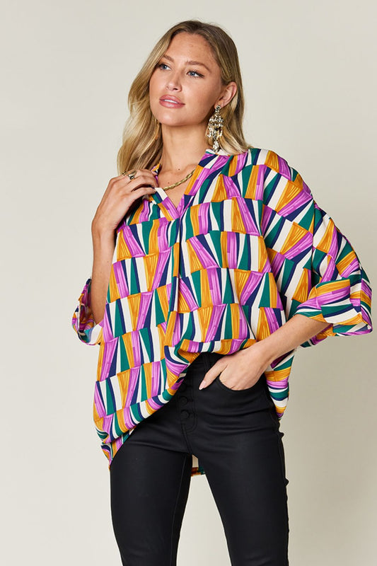 Dani Geometric Notched Dolman Sleeve Top