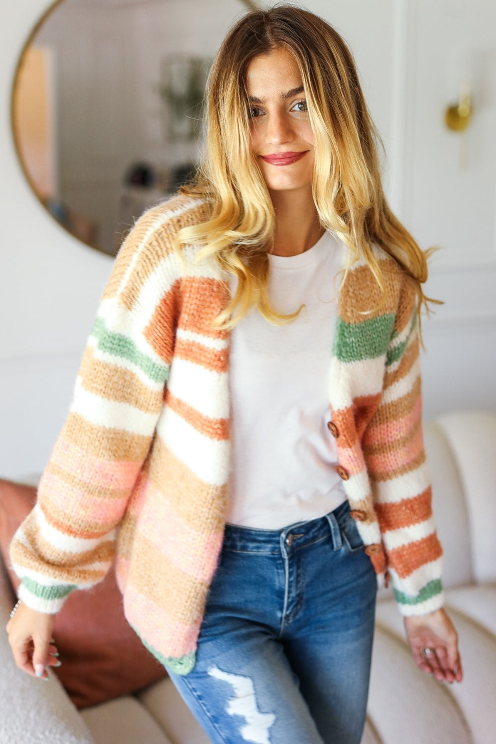 Mira Button Down Striped Sweater Cardigan