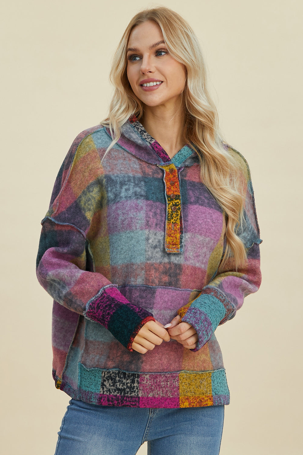 Ely Plaid Dropped Shoulder Hoodie