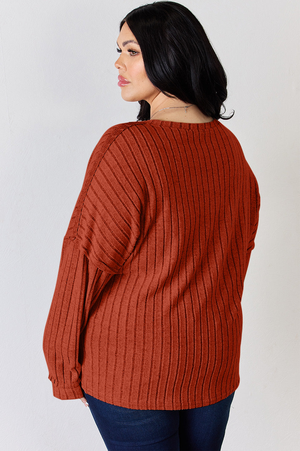 Cila Ribbed Half Button Long Sleeve T-Shirt