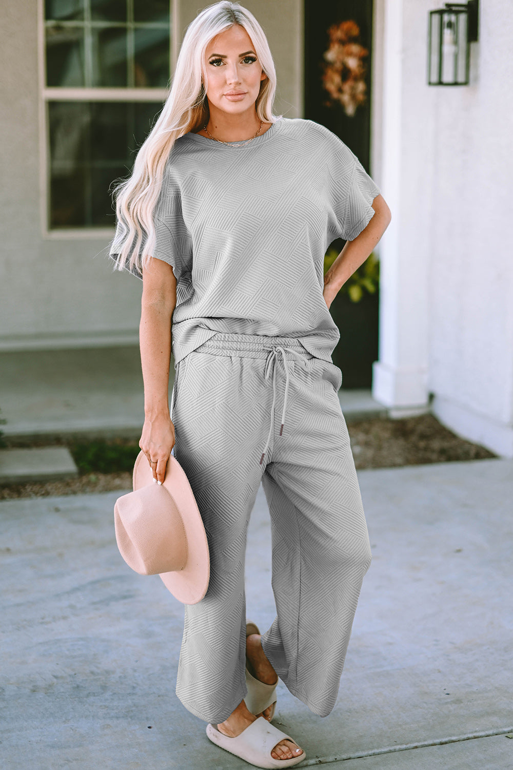 Lila Texture Short Sleeve Top and Pants Set