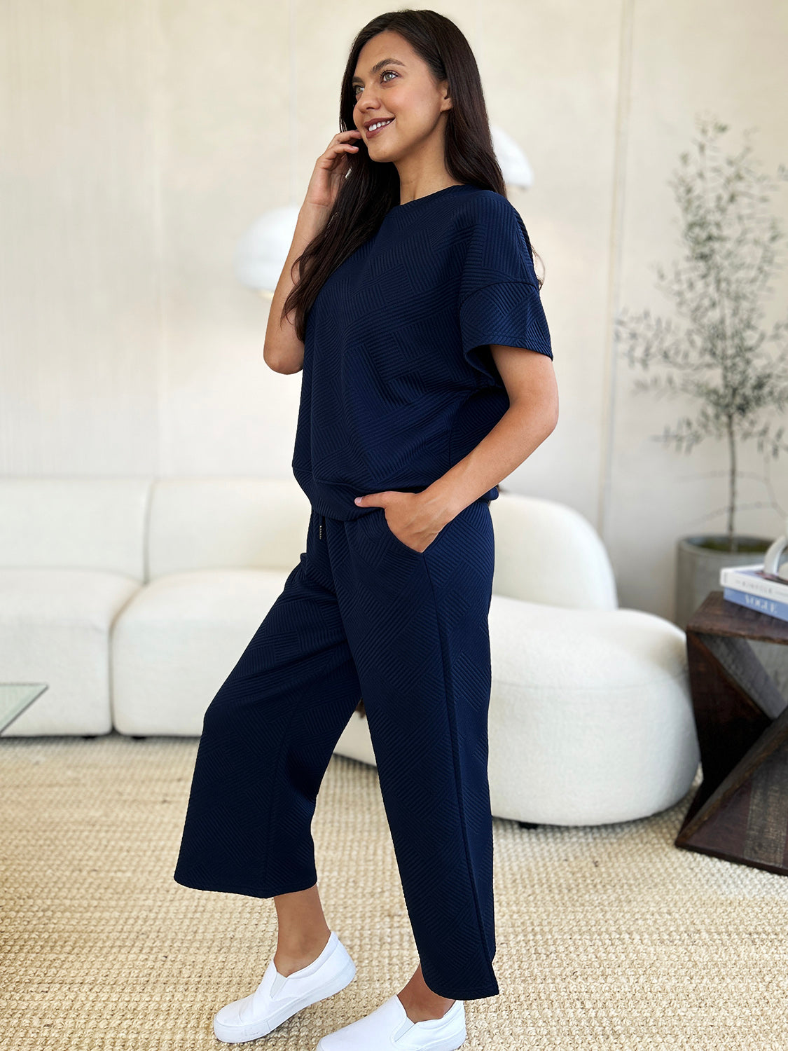 Lila Texture Short Sleeve Top and Pants Set