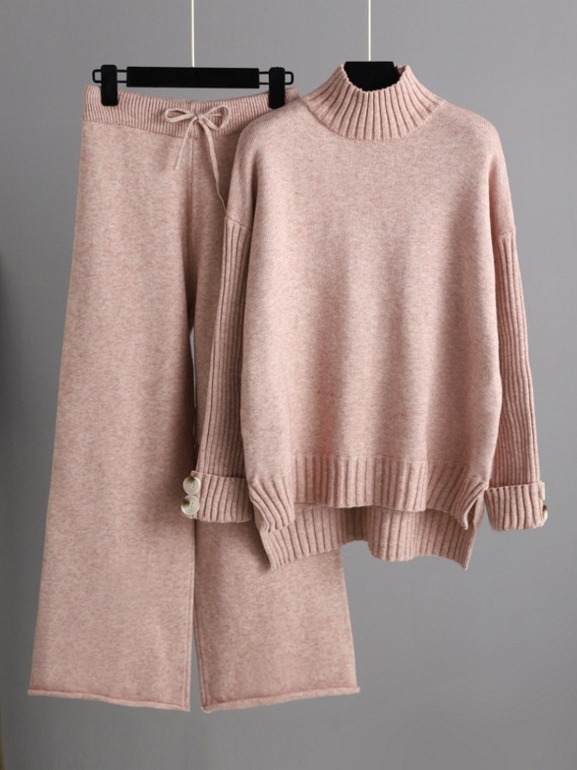 Carrie High- Low Turtleneck Long Sleeve Top and Pants Sweater Set