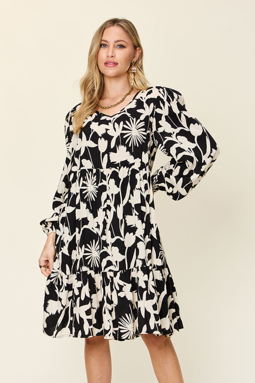 Printed Ruffle Hem Dress with Pocket