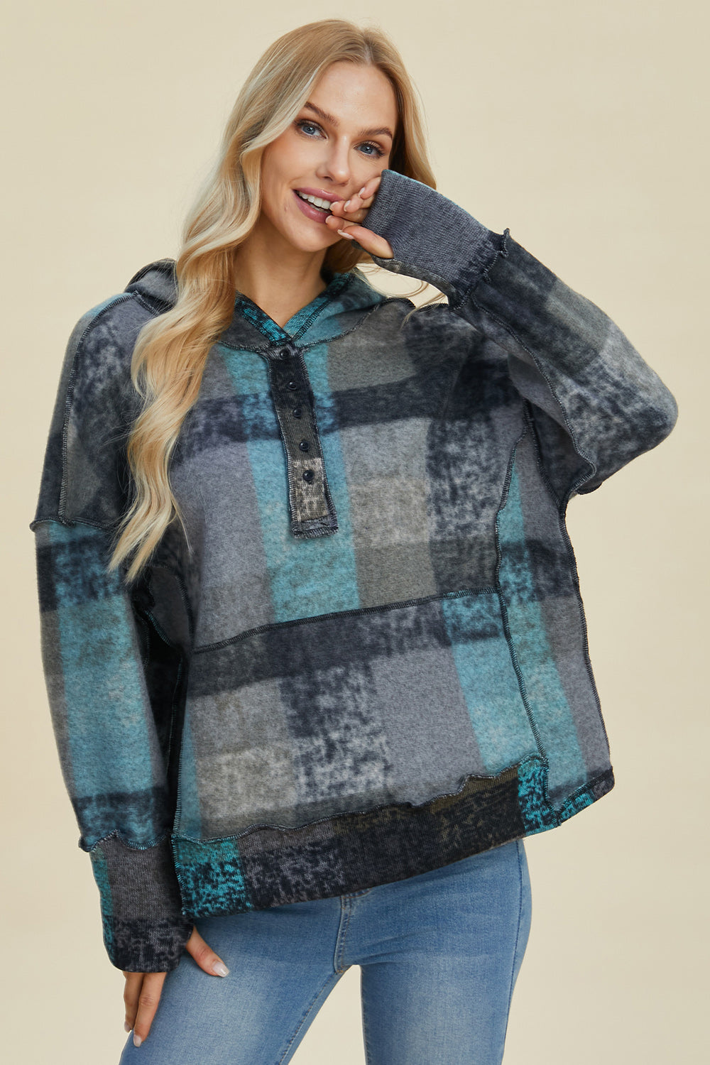 Ely Plaid Dropped Shoulder Hoodie