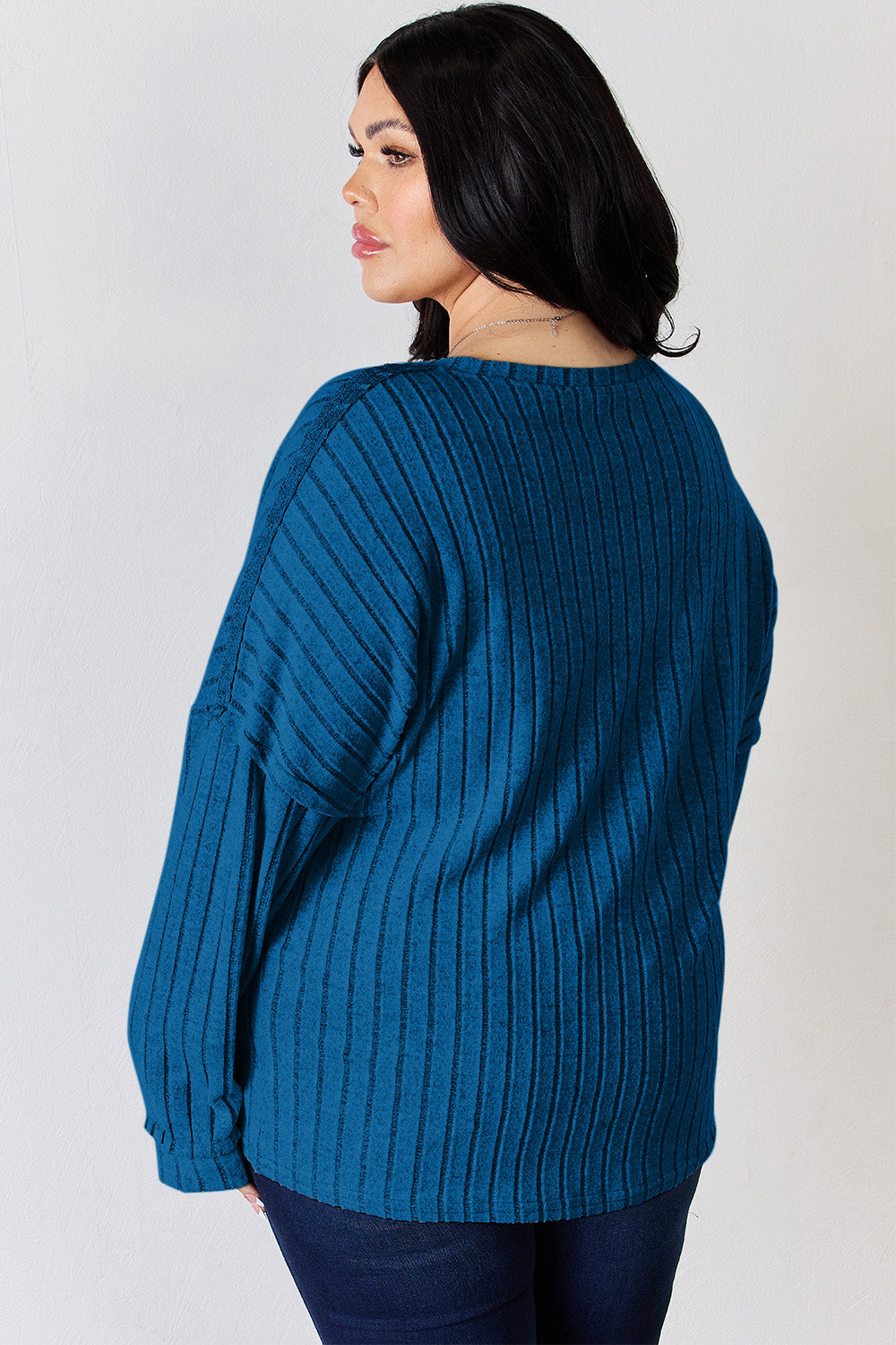 Cila Ribbed Half Button Long Sleeve T-Shirt